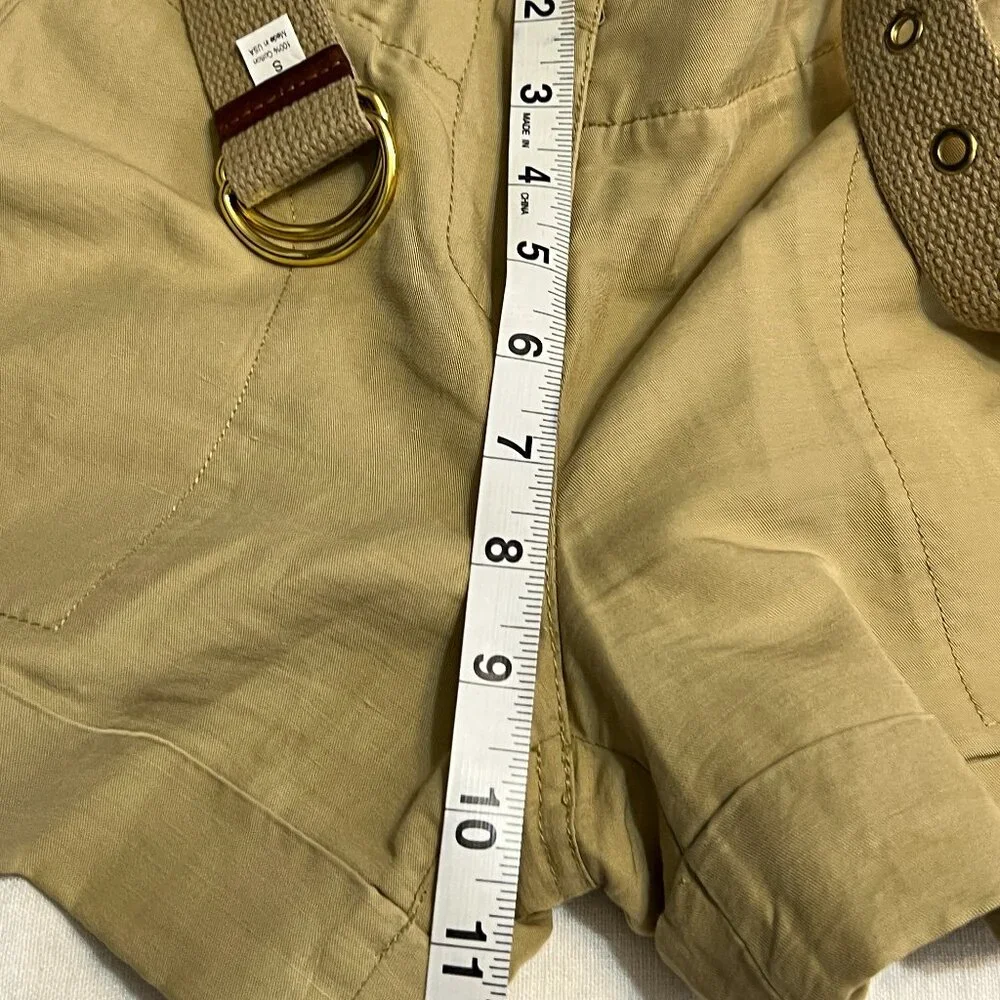 Theory Linen Cotton Shorts Women Size 4 Khaki Belted Casual Summer Waist 30